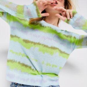 LISA TODD Rise Above Lightweight Summer Sweater Tie Dye Stripe Sz M EUC Spring